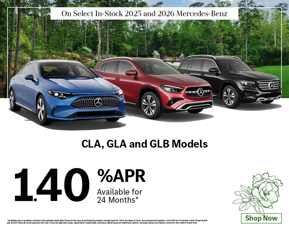 On Select In-Stock 2025 and 2026 Mercedes-Benz CLA, GLA and GLB Models